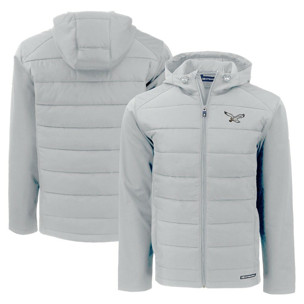 Philadelphia Eagles Cutter & Buck Throwback Evoke Hybrid Eco Softshell Recycled Full-Zip Hoodie Jacket Gray