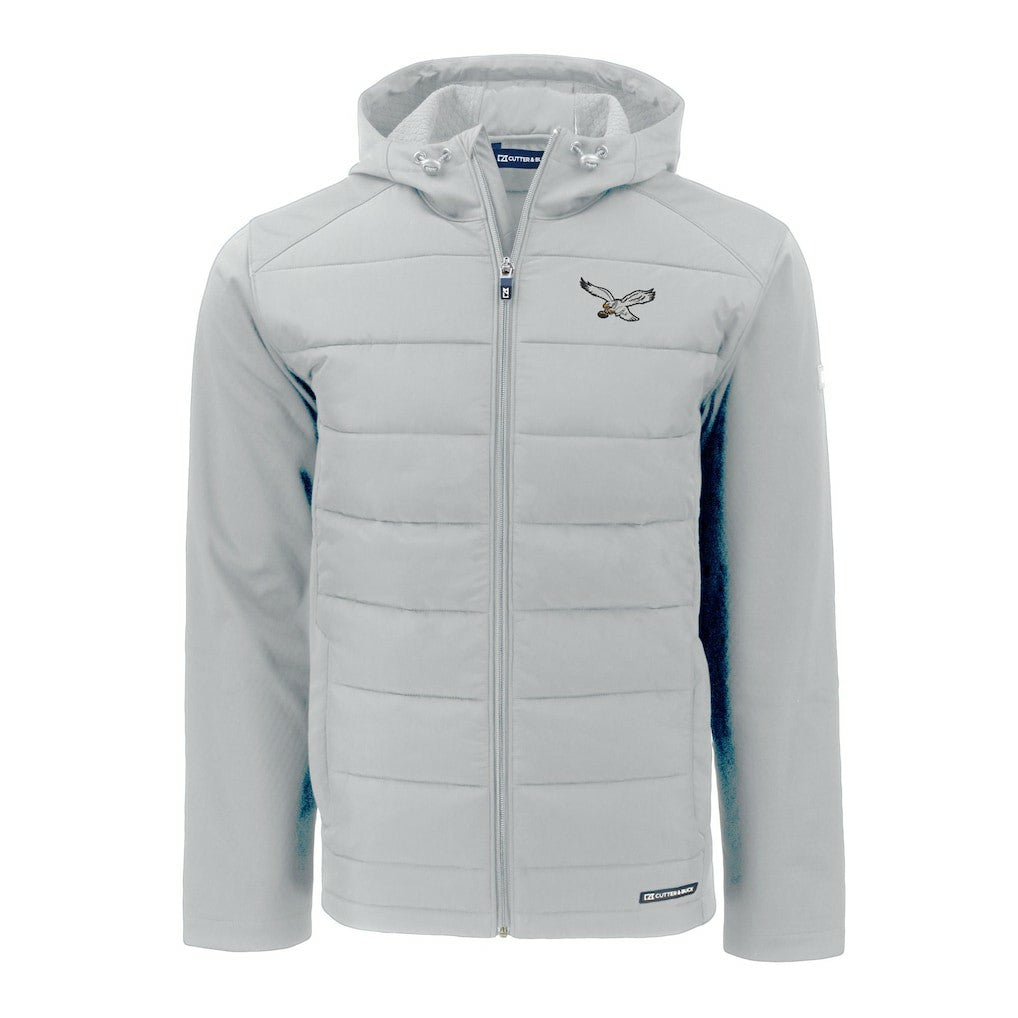 Philadelphia Eagles Cutter & Buck Throwback Evoke Hybrid Eco Softshell Recycled Full-Zip Hoodie Jacket Gray
