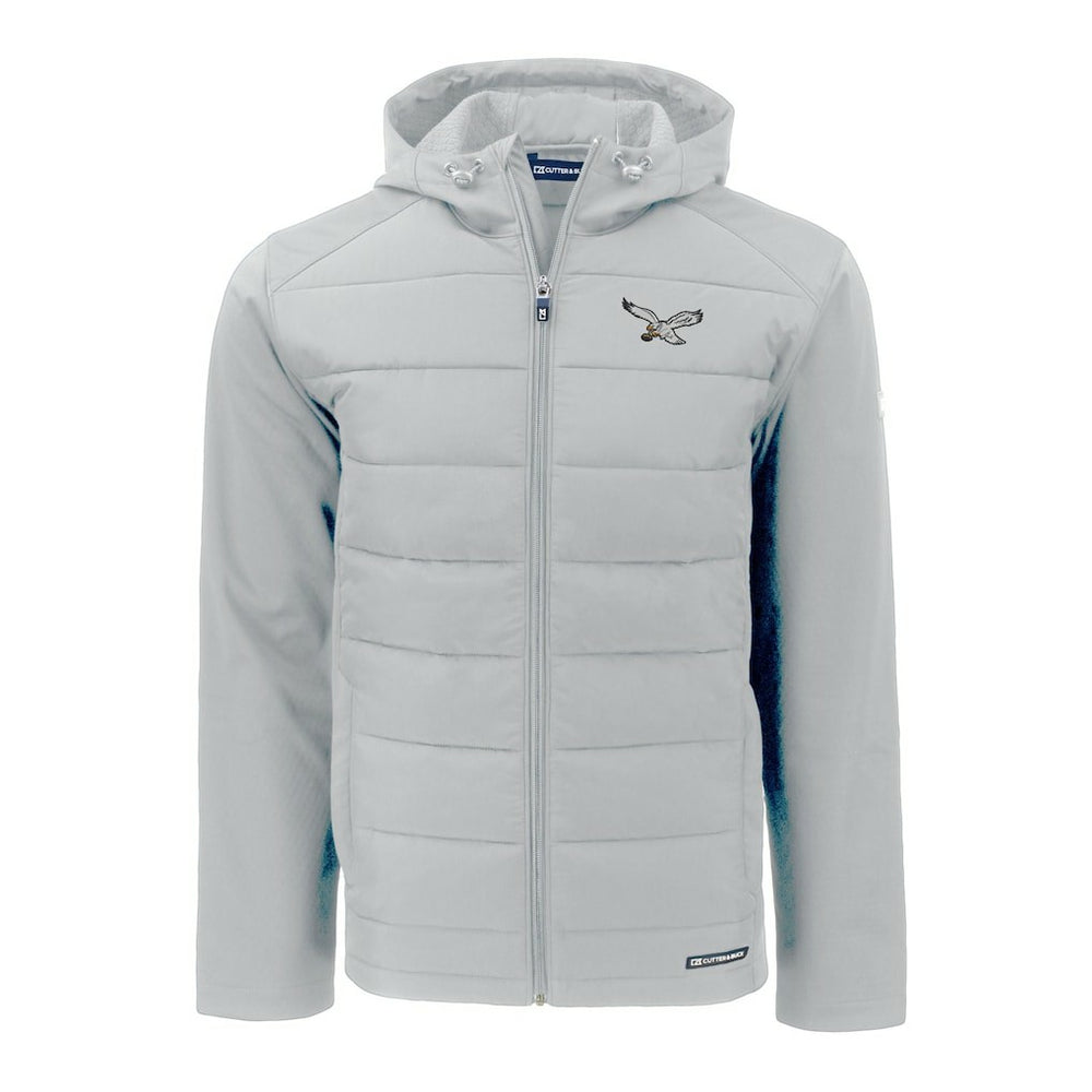 Philadelphia Eagles Cutter & Buck Throwback Evoke Hybrid Eco Softshell Recycled Full-Zip Hoodie Jacket Gray