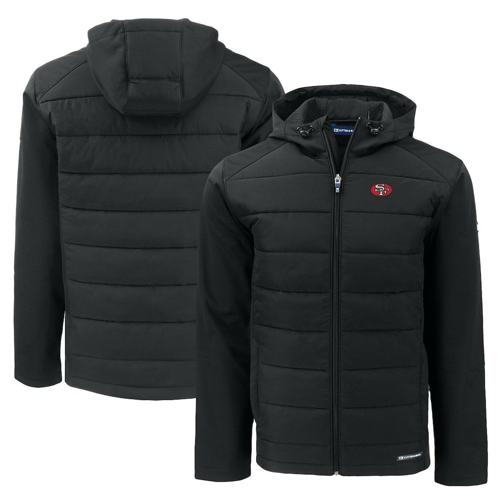 San Francisco 49ers Cutter & Buck Throwback Evoke Hybrid Eco Softshell Recycled Full-Zip Hoodie Jacket Black