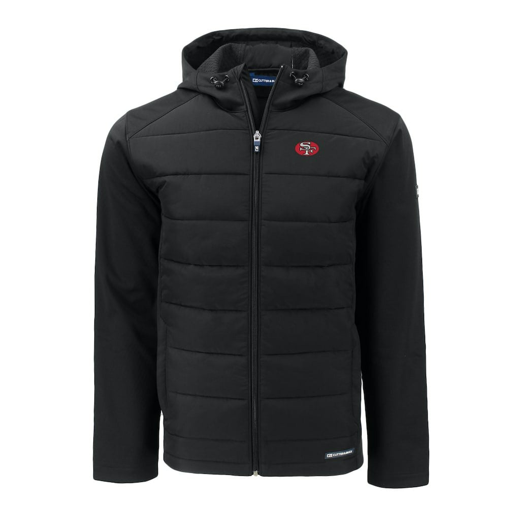 San Francisco 49ers Cutter & Buck Throwback Evoke Hybrid Eco Softshell Recycled Full-Zip Hoodie Jacket Black