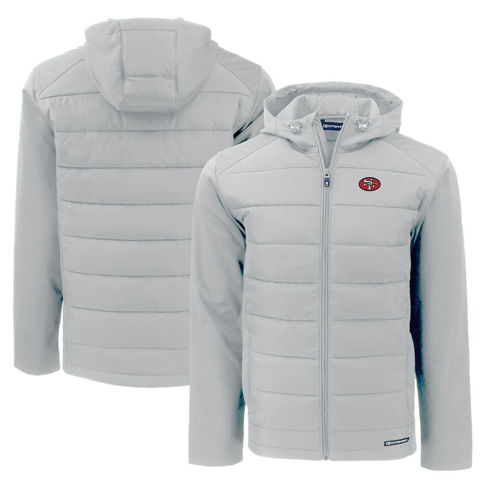 San Francisco 49ers Cutter & Buck Throwback Evoke Hybrid Eco Softshell Recycled Full-Zip Hoodie Jacket Gray