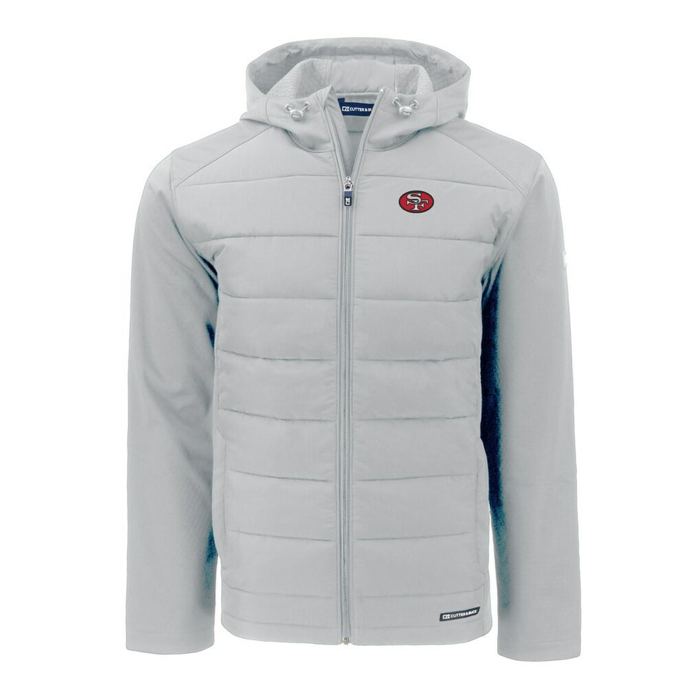 San Francisco 49ers Cutter & Buck Throwback Evoke Hybrid Eco Softshell Recycled Full-Zip Hoodie Jacket Gray