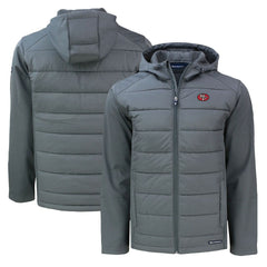 San Francisco 49ers Cutter & Buck Throwback Evoke Hybrid Eco Softshell Recycled Full-Zip Hoodie Jacket Gray