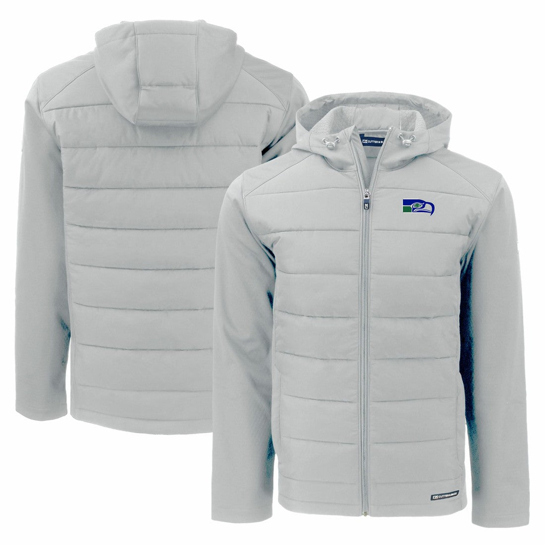 Seattle Seahawks Cutter & Buck Throwback Evoke Hybrid Eco Softshell Recycled Full-Zip Hoodie Jacket Gray