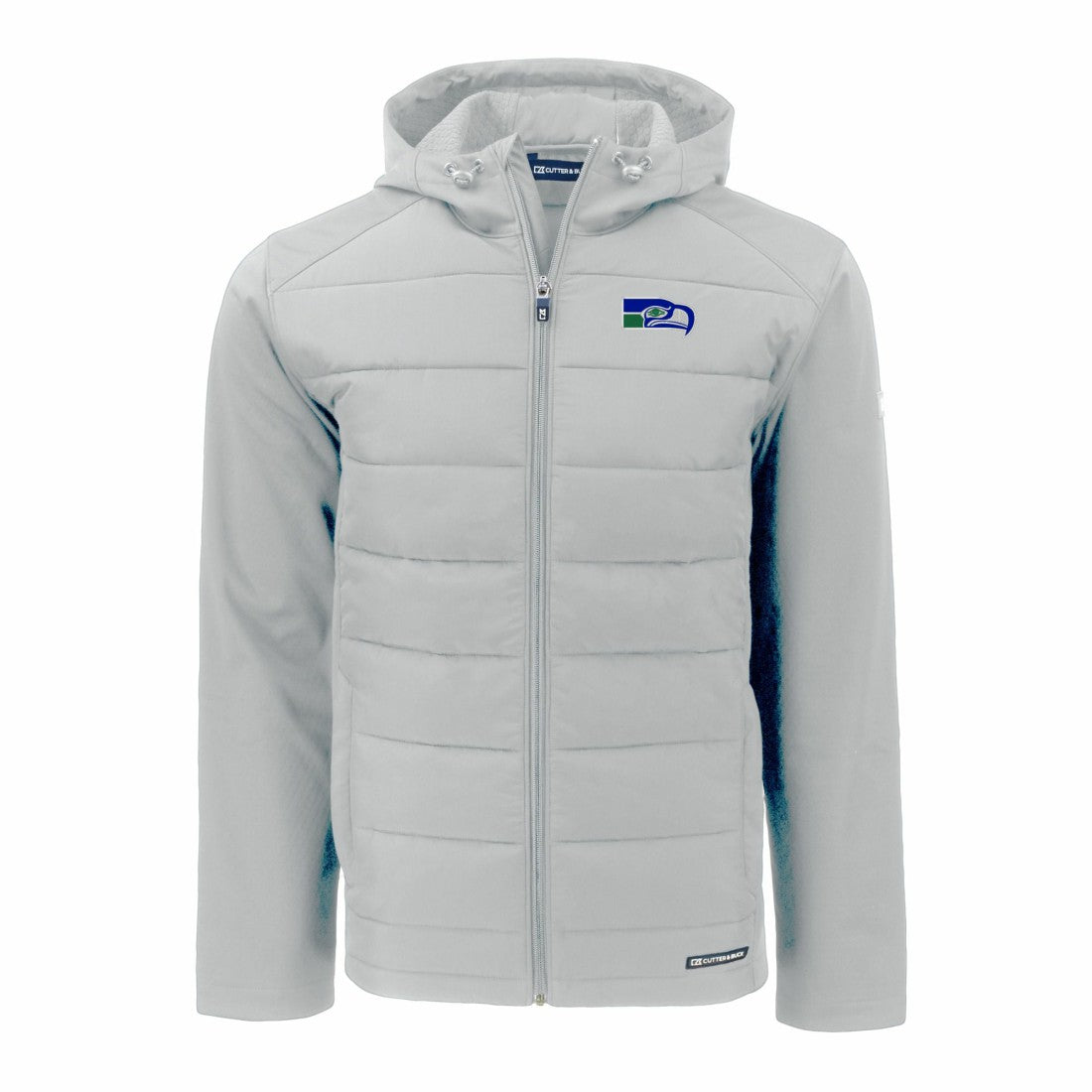 Seattle Seahawks Cutter & Buck Throwback Evoke Hybrid Eco Softshell Recycled Full-Zip Hoodie Jacket Gray