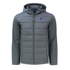 Seattle Seahawks Cutter & Buck Throwback Evoke Hybrid Eco Softshell Recycled Full-Zip Hoodie Jacket Gray