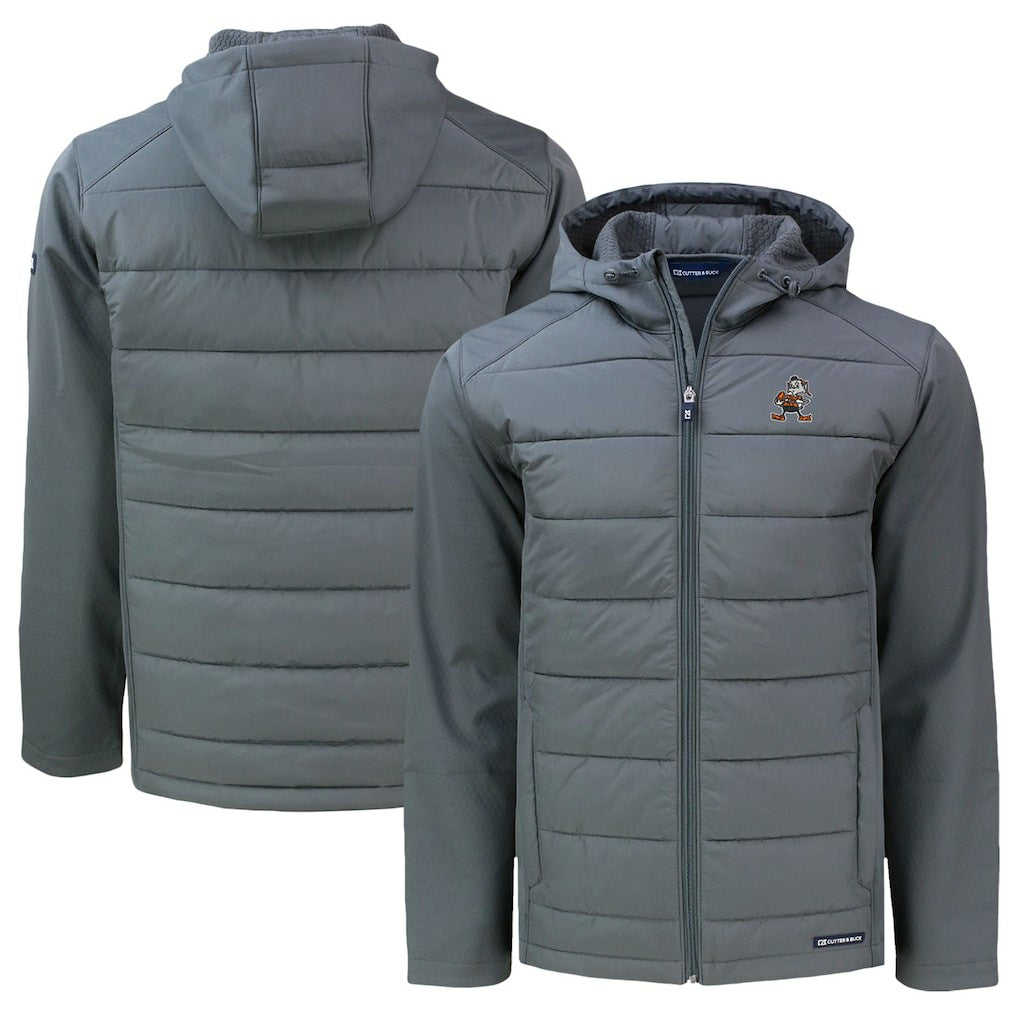 Cleveland Browns Cutter & Buck Throwback Big & Tall Evoke Hybrid Eco Softshell Recycled Full-Zip Jacket Gray