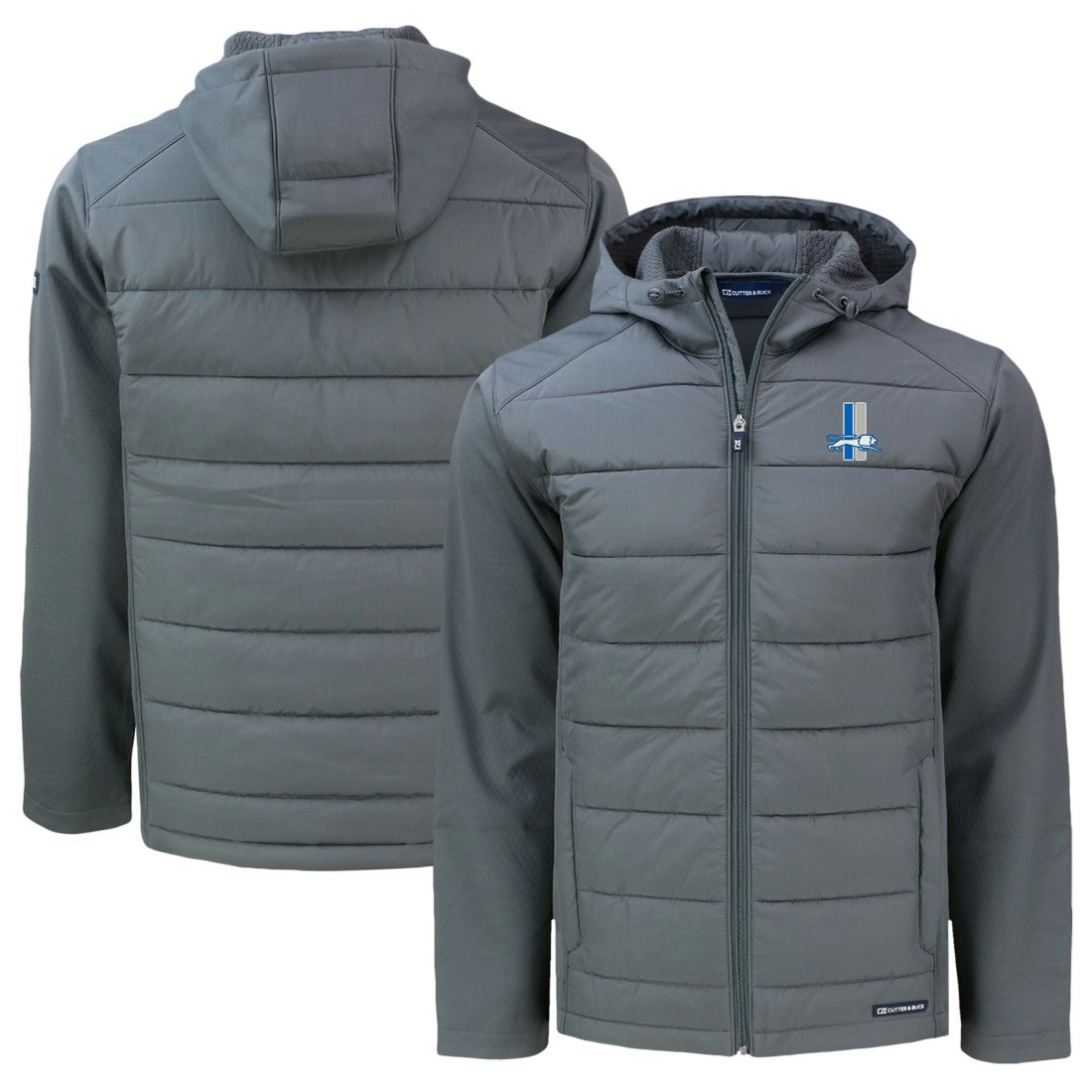 Detroit Lions Cutter & Buck Throwback Big & Tall Evoke Hybrid Eco Softshell Recycled Full-Zip Hoodie Gray