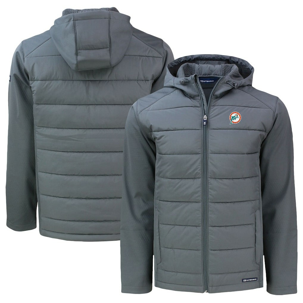 Miami Dolphins Cutter & Buck Throwback Big & Tall Evoke Hybrid Eco Softshell Recycled Full-Zip Hoodie Gray