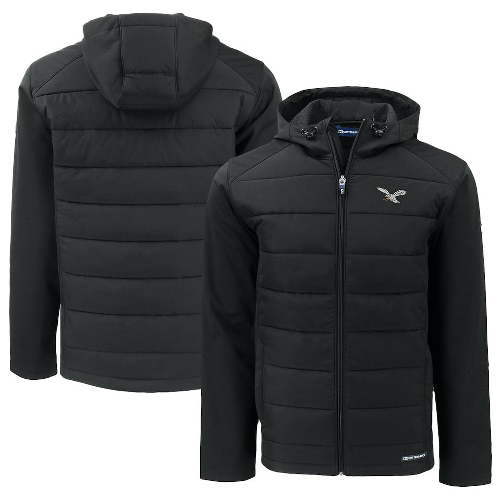 Philadelphia Eagles Cutter & Buck Throwback Big & Tall Evoke Hybrid Eco Softshell Recycled Full-Zip Hoodie Black