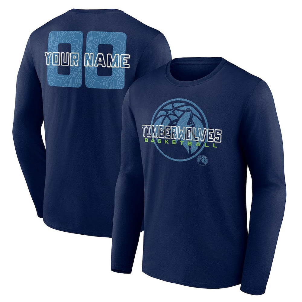 Minnesota Timberwolves Stellar Personalized Name & Number Long Sleeve T-Shirt Navy