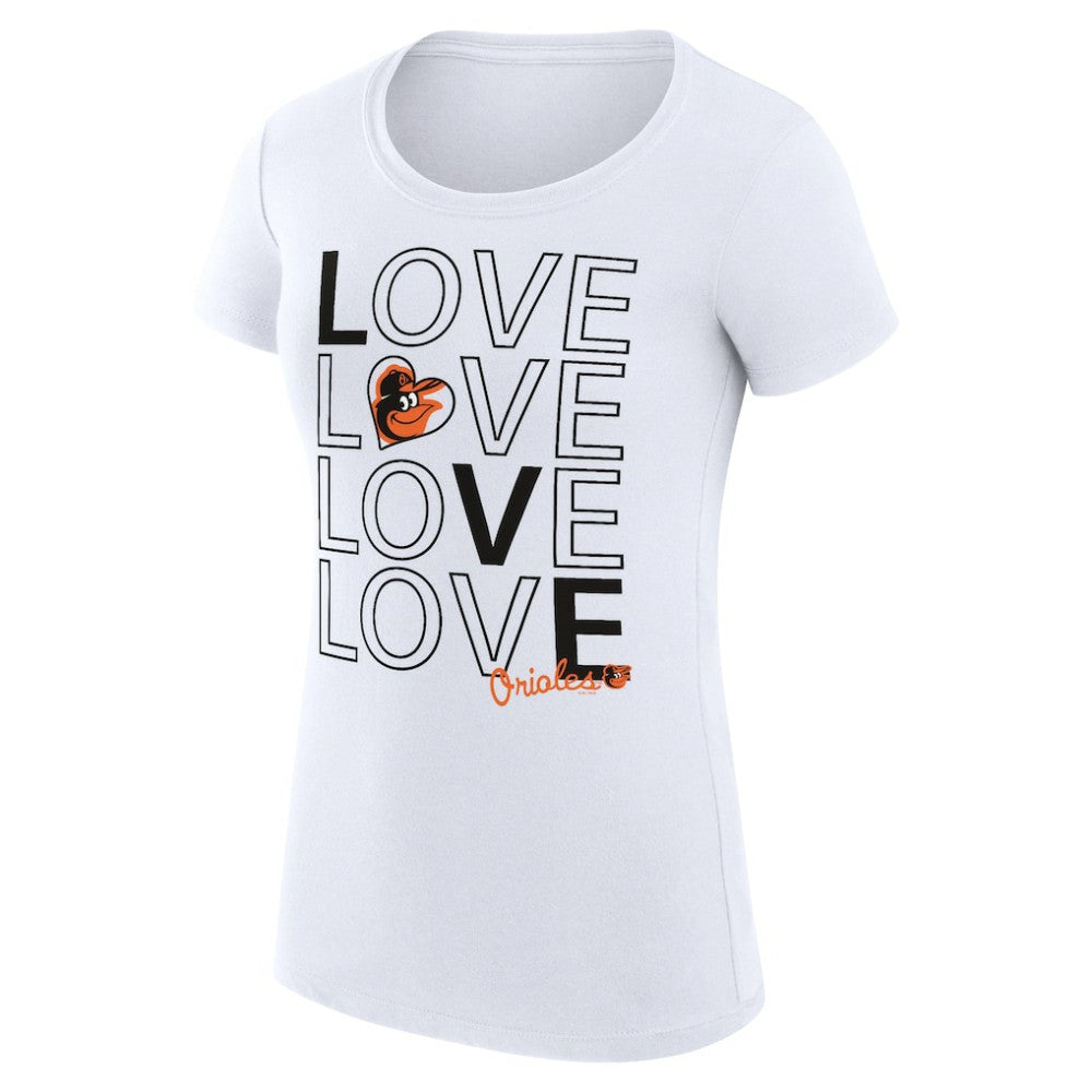 Baltimore Orioles G-III 4Her by Carl Banks Women's Super-Slim Fit Lightweight Love Graphic Team T-Shirt - White T-shirts