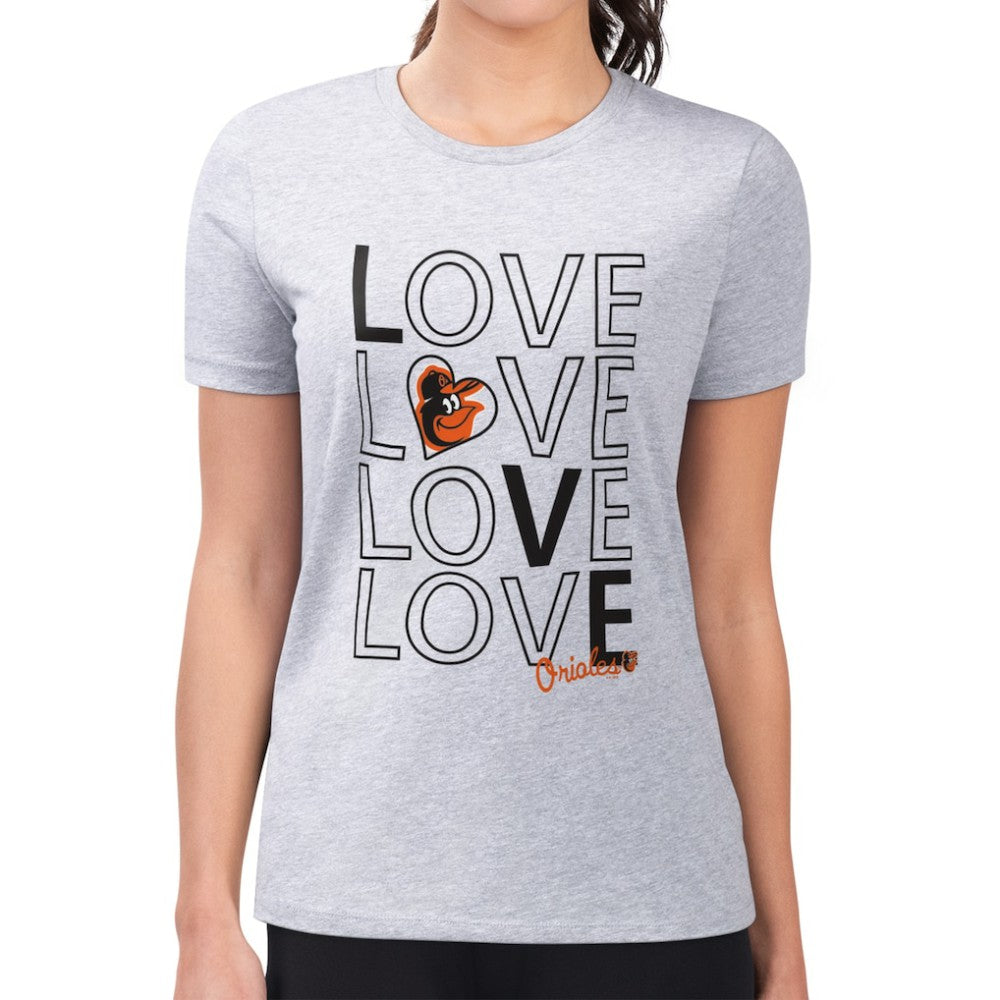 Baltimore Orioles G-III 4Her by Carl Banks Women's Super-Slim Fit Lightweight Love Graphic Team T-Shirt - Heather Gray T-shirts
