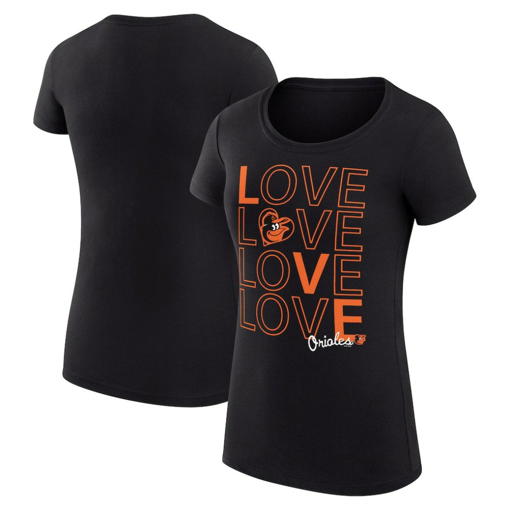 Baltimore Orioles G-III 4Her by Carl Banks Women's Super-Slim Fit Lightweight Love Graphic Team T-Shirt - Black T-shirts