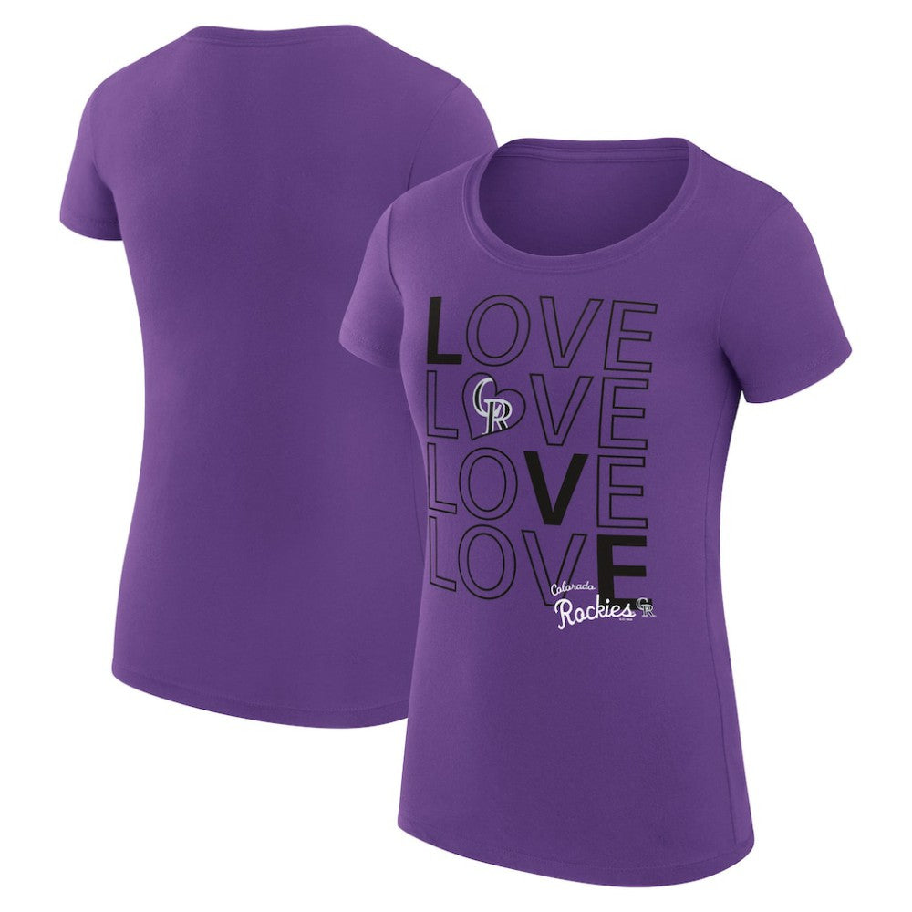 Colorado Rockies G-III 4Her by Carl Banks Women's Super-Slim Fit Lightweight Love Graphic Team T-Shirt - Purple T-shirts