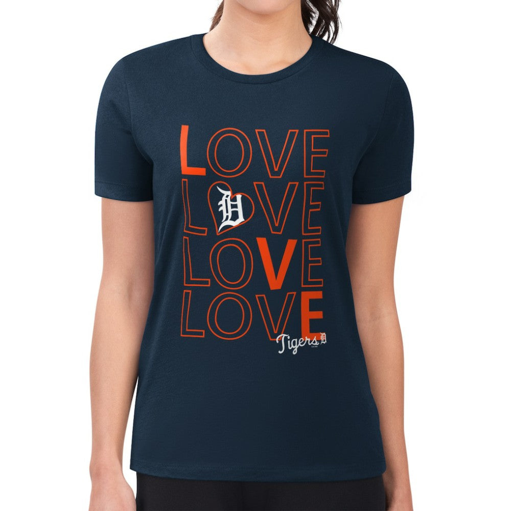 Detroit Tigers G-III 4Her by Carl Banks Women's Super-Slim Fit Lightweight Love Graphic Team T-Shirt - Navy T-shirts
