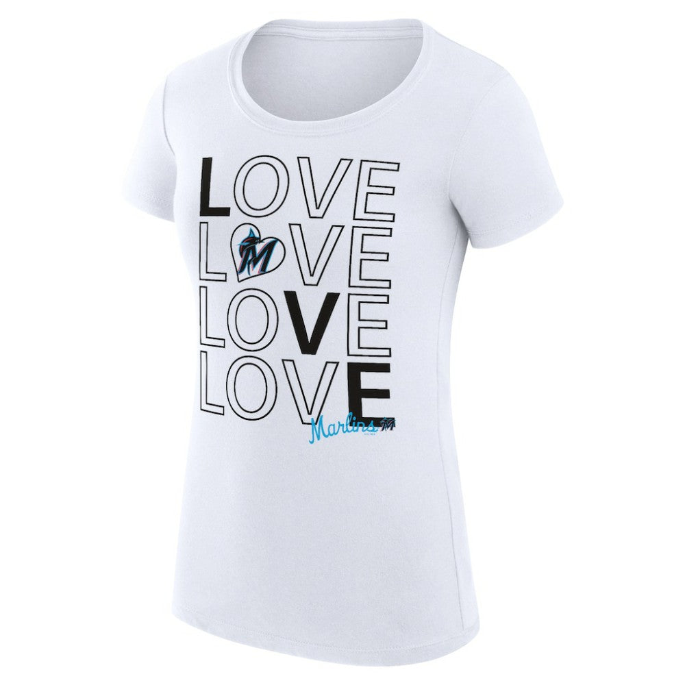 Miami Marlins G-III 4Her by Carl Banks Women's Super-Slim Fit Lightweight Love Graphic Team T-Shirt - White T-shirts