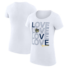 Milwaukee Brewers G-III 4Her by Carl Banks Women's Super-Slim Fit Lightweight Love Graphic Team T-Shirt - White T-shirts