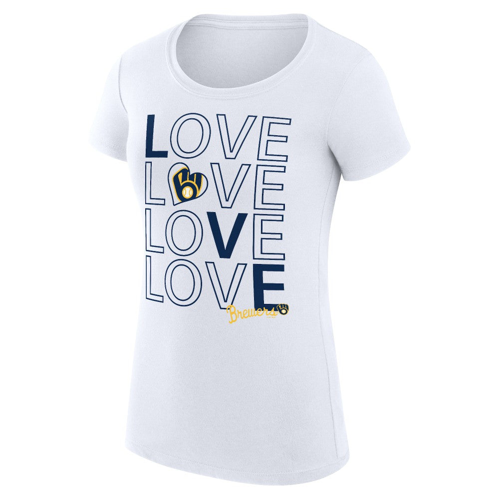 Milwaukee Brewers G-III 4Her by Carl Banks Women's Super-Slim Fit Lightweight Love Graphic Team T-Shirt - White T-shirts