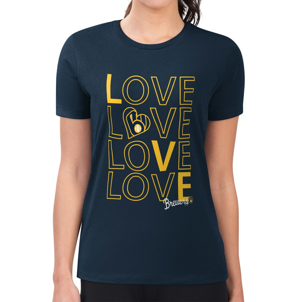 Milwaukee Brewers G-III 4Her by Carl Banks Women's Super-Slim Fit Lightweight Love Graphic Team T-Shirt - Navy T-shirts