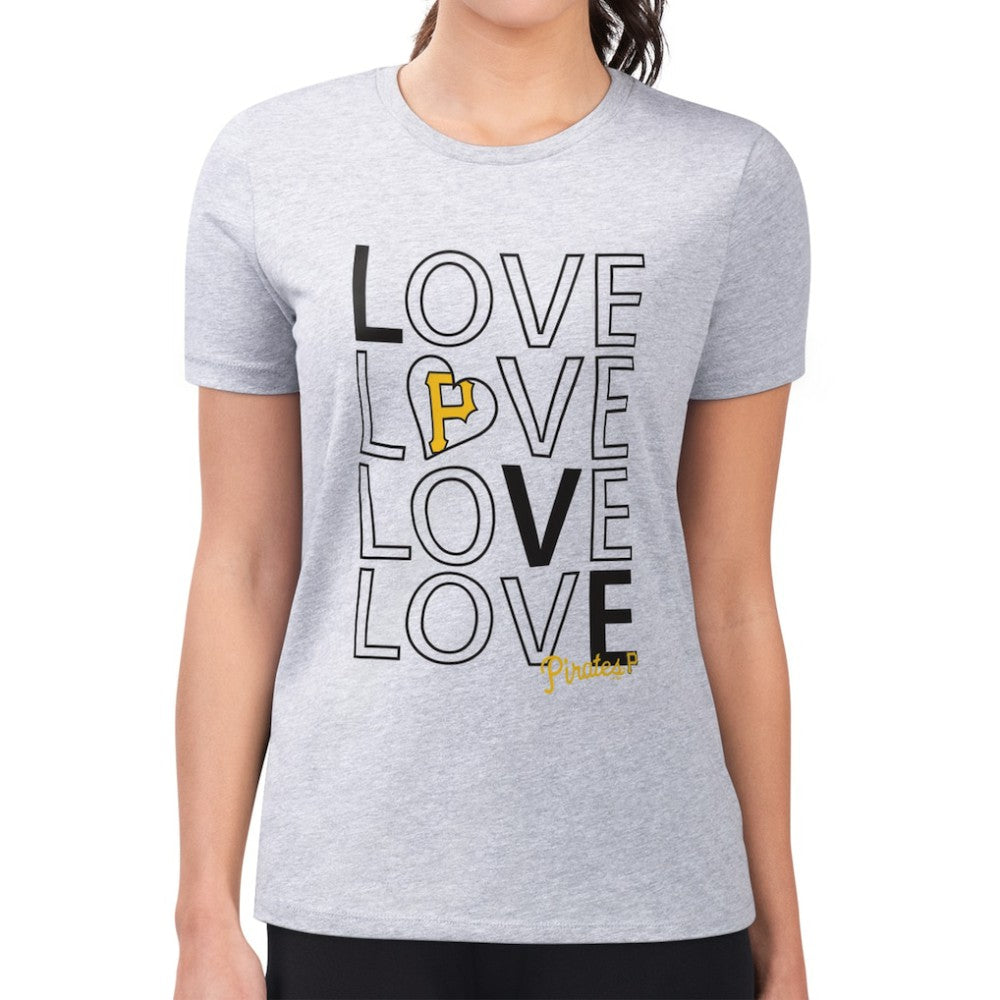 Pittsburgh Pirates G-III 4Her by Carl Banks Women's Super-Slim Fit Lightweight Love Graphic Team T-Shirt - Heather Gray T-shirts