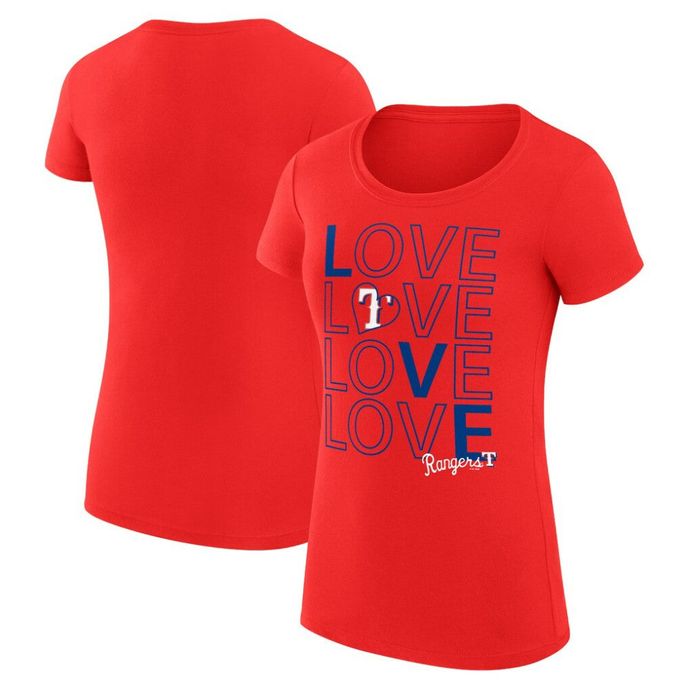 Texas Rangers G-III 4Her by Carl Banks Women's Super-Slim Fit Lightweight Love Graphic Team T-Shirt - Red T-shirts