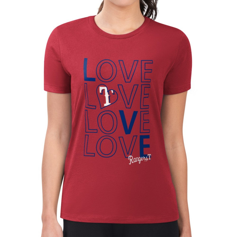 Texas Rangers G-III 4Her by Carl Banks Women's Super-Slim Fit Lightweight Love Graphic Team T-Shirt - Red T-shirts