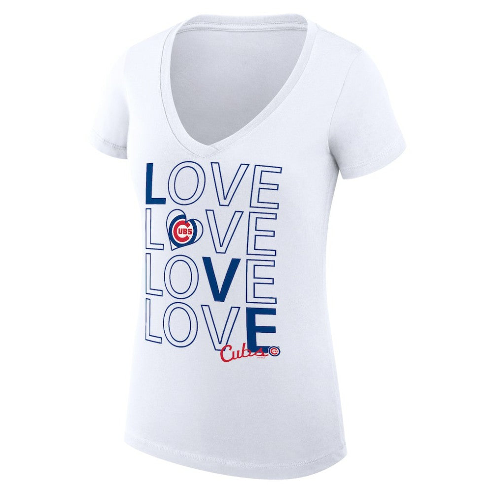 Chicago Cubs G-III 4Her by Carl Banks Women's Super-Slim Fit Lightweight Love Graphic Team V-Neck T-Shirt - White T-shirts