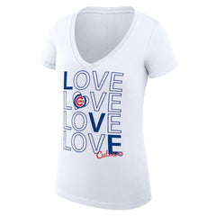 Chicago Cubs G-III 4Her by Carl Banks Women's Super-Slim Fit Lightweight Love Graphic Team V-Neck T-Shirt - White T-shirts