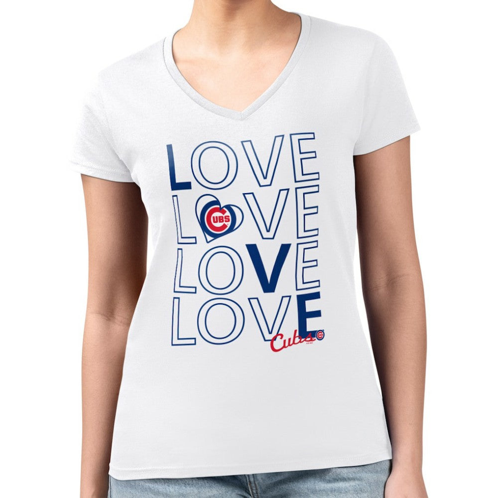 Chicago Cubs G-III 4Her by Carl Banks Women's Super-Slim Fit Lightweight Love Graphic Team V-Neck T-Shirt - White T-shirts