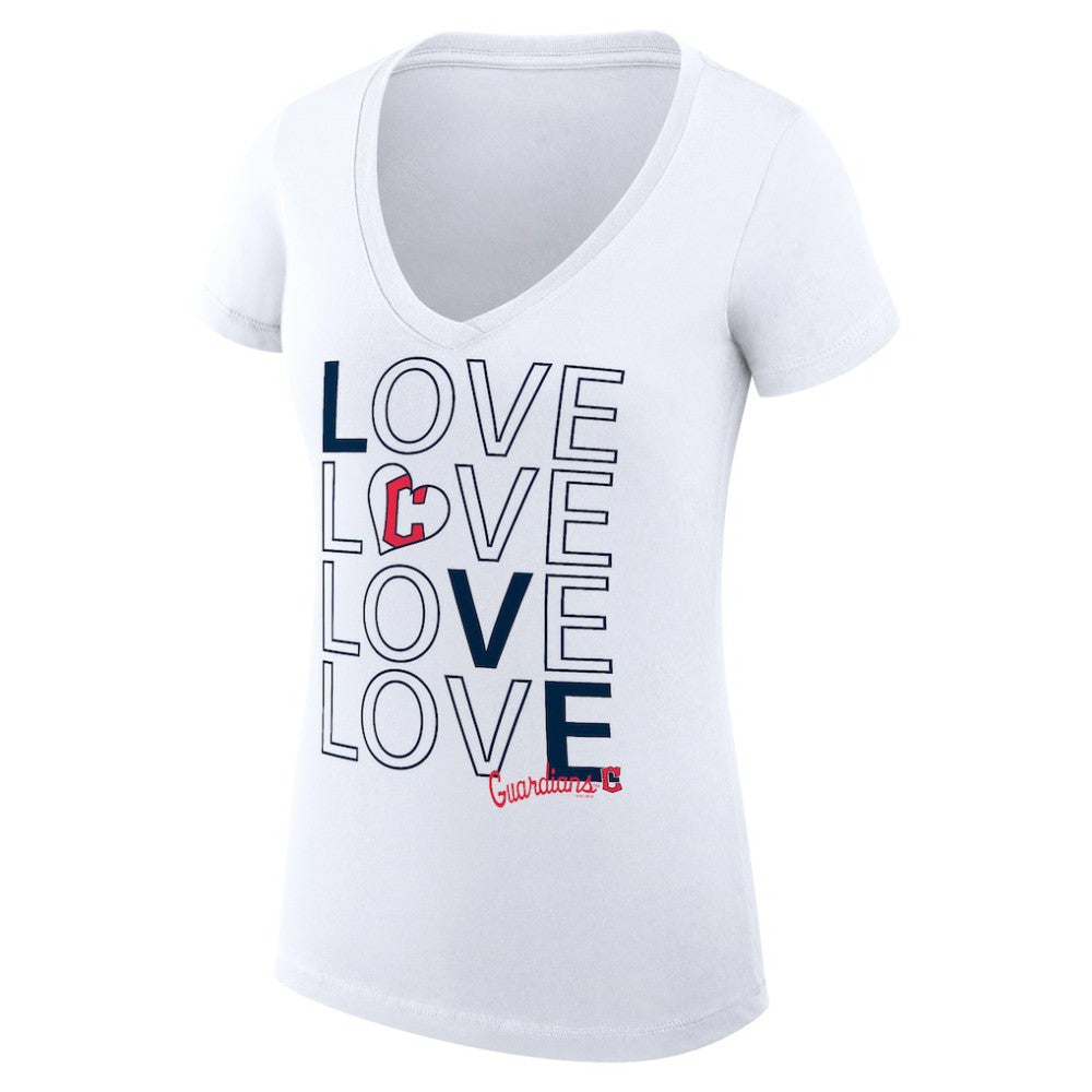 Cleveland Guardians G-III 4Her by Carl Banks Women's Super-Slim Fit Lightweight Love Graphic Team V-Neck T-Shirt - White T-shirts
