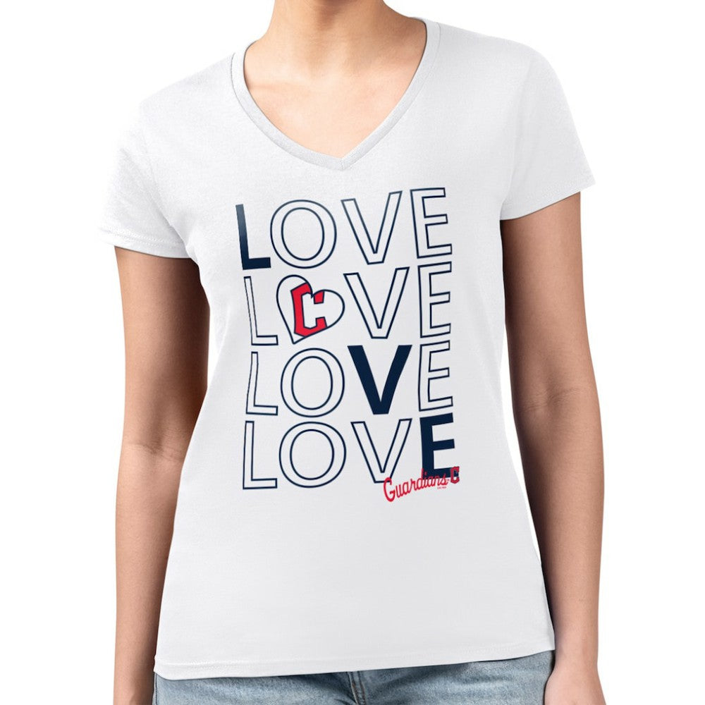 Cleveland Guardians G-III 4Her by Carl Banks Women's Super-Slim Fit Lightweight Love Graphic Team V-Neck T-Shirt - White T-shirts