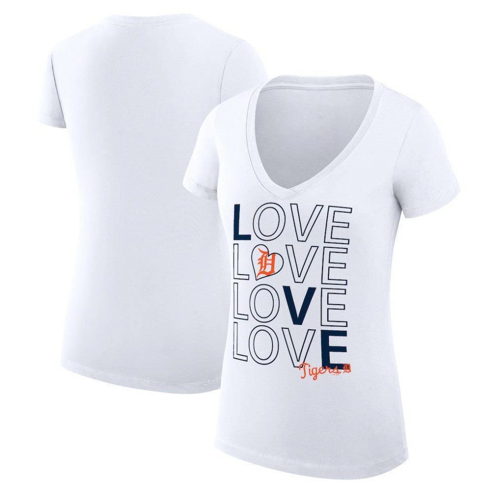 Detroit Tigers G-III 4Her by Carl Banks Women's Super-Slim Fit Lightweight Love Graphic Team V-Neck T-Shirt - White T-shirts