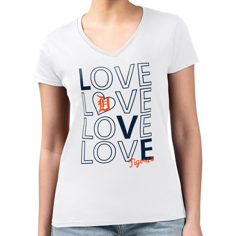 Detroit Tigers G-III 4Her by Carl Banks Women's Super-Slim Fit Lightweight Love Graphic Team V-Neck T-Shirt - White T-shirts