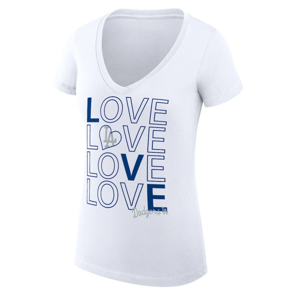 Los Angeles Dodgers G-III 4Her by Carl Banks Women's Super-Slim Fit Lightweight Love Graphic Team V-Neck T-Shirt - White T-shirts