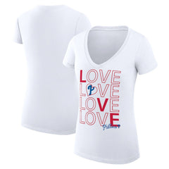 Philadelphia Phillies G-III 4Her by Carl Banks Women's Super-Slim Fit Lightweight Love Graphic Team V-Neck T-Shirt - White T-shirts