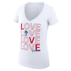 Philadelphia Phillies G-III 4Her by Carl Banks Women's Super-Slim Fit Lightweight Love Graphic Team V-Neck T-Shirt - White T-shirts