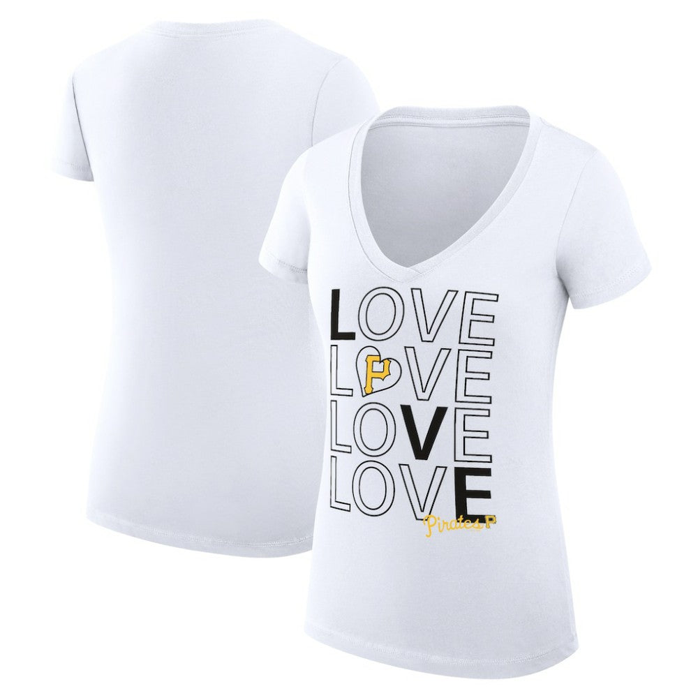 Pittsburgh Pirates G-III 4Her by Carl Banks Women's Super-Slim Fit Lightweight Love Graphic Team V-Neck T-Shirt - White T-shirts
