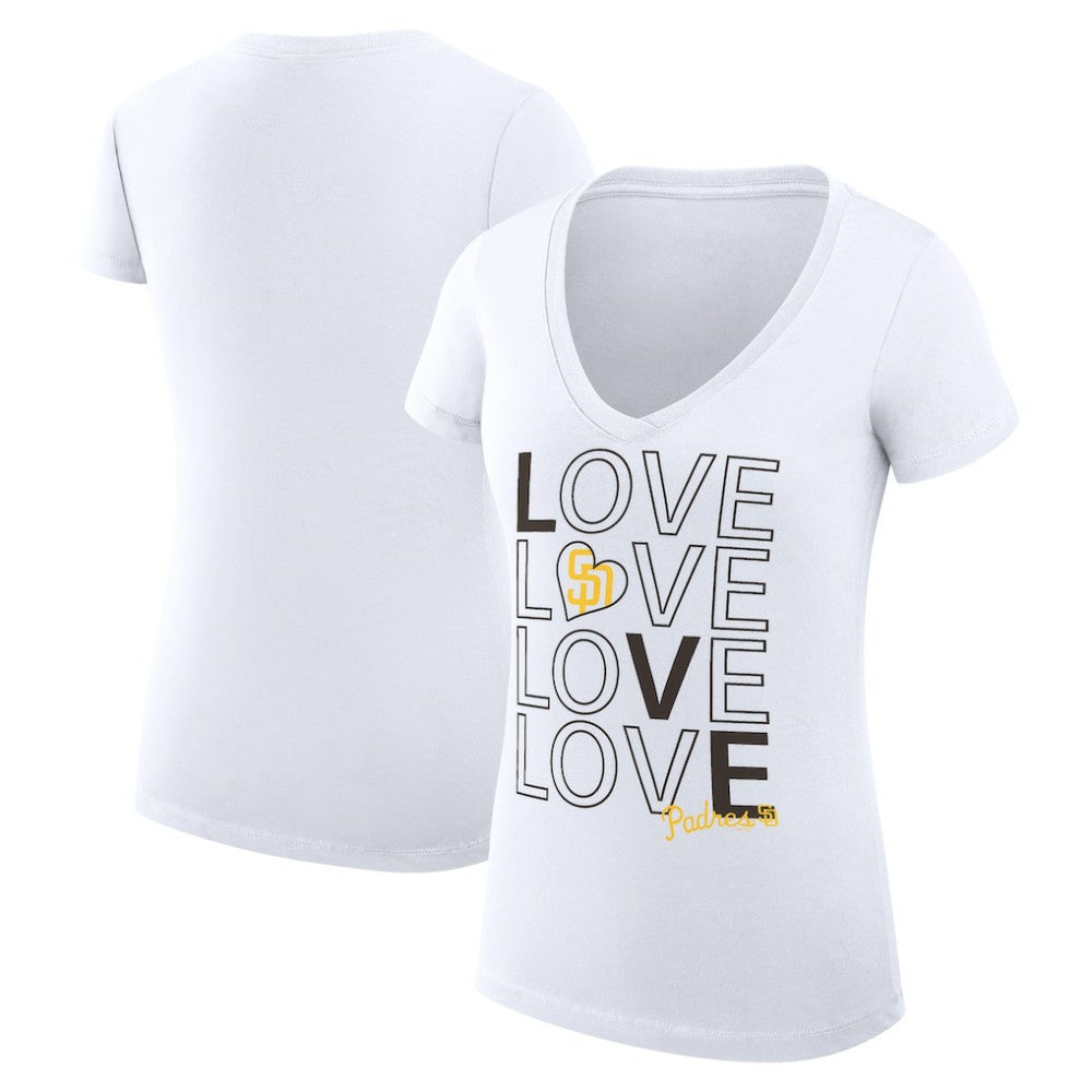 San Diego Padres G-III 4Her by Carl Banks Women's Super-Slim Fit Lightweight Love Graphic Team V-Neck T-Shirt - White T-shirts