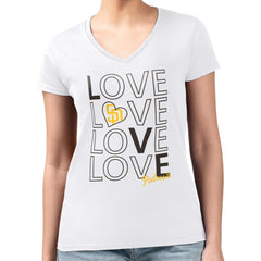 San Diego Padres G-III 4Her by Carl Banks Women's Super-Slim Fit Lightweight Love Graphic Team V-Neck T-Shirt - White T-shirts