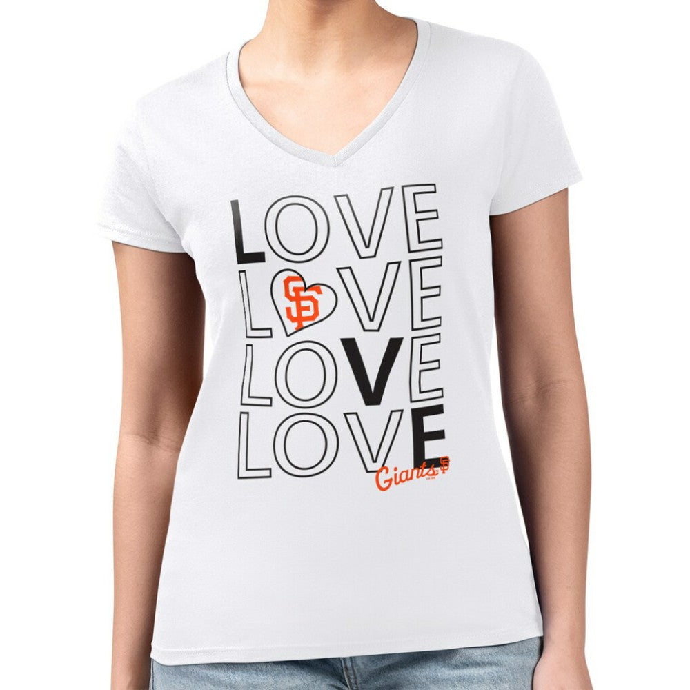 San Francisco Giants G-III 4Her by Carl Banks Women's Super-Slim Fit Lightweight Love Graphic Team V-Neck T-Shirt - White T-shirts