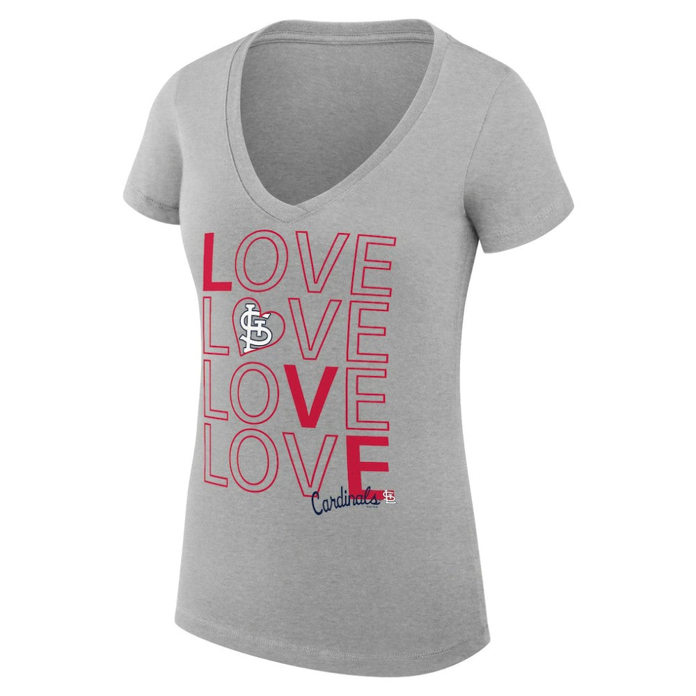 St. Louis Cardinals G-III 4Her by Carl Banks Women's Super-Slim Fit Lightweight Love Graphic Team V-Neck T-Shirt - Heather Gray T-shirts