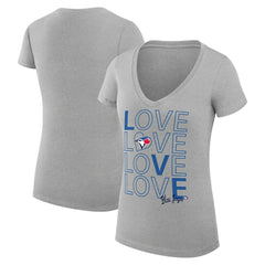Toronto Blue Jays G-III 4Her by Carl Banks Women's Super-Slim Fit Lightweight Love Graphic Team V-Neck T-Shirt - Heather Gray T-shirts