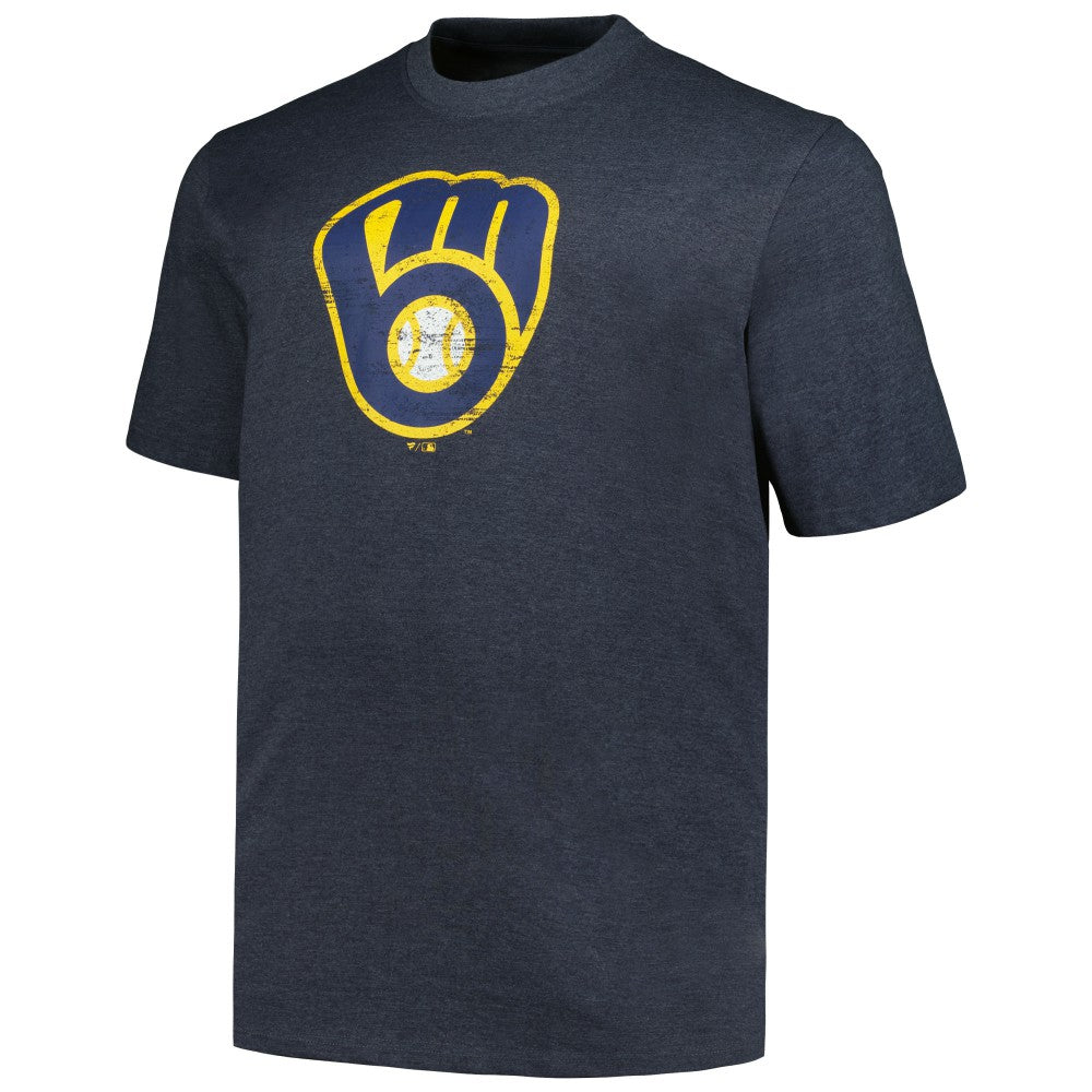 Milwaukee Brewers Profile Big & Tall Weathered Logo T-Shirt - Heather Navy T-shirts