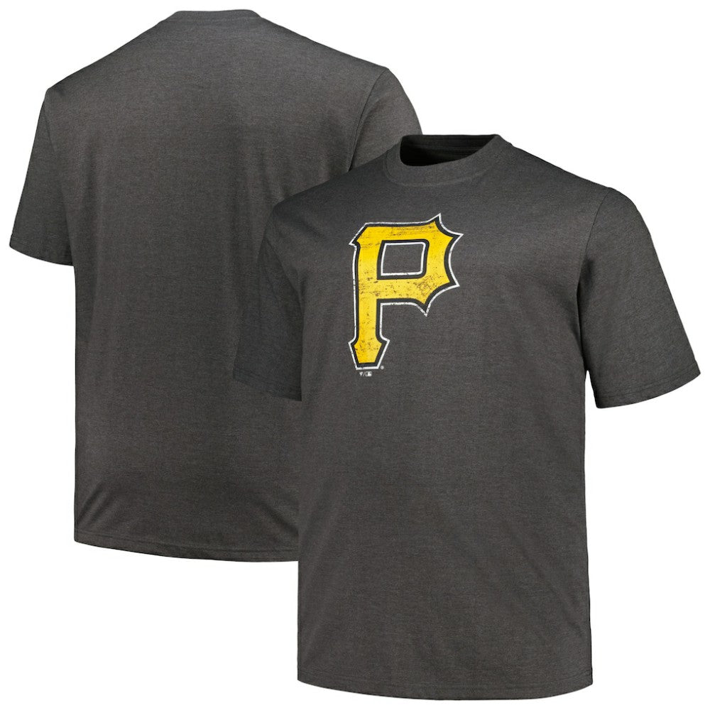 Pittsburgh Pirates Profile Big & Tall Weathered Logo T-Shirt - Heather Black T-shirts