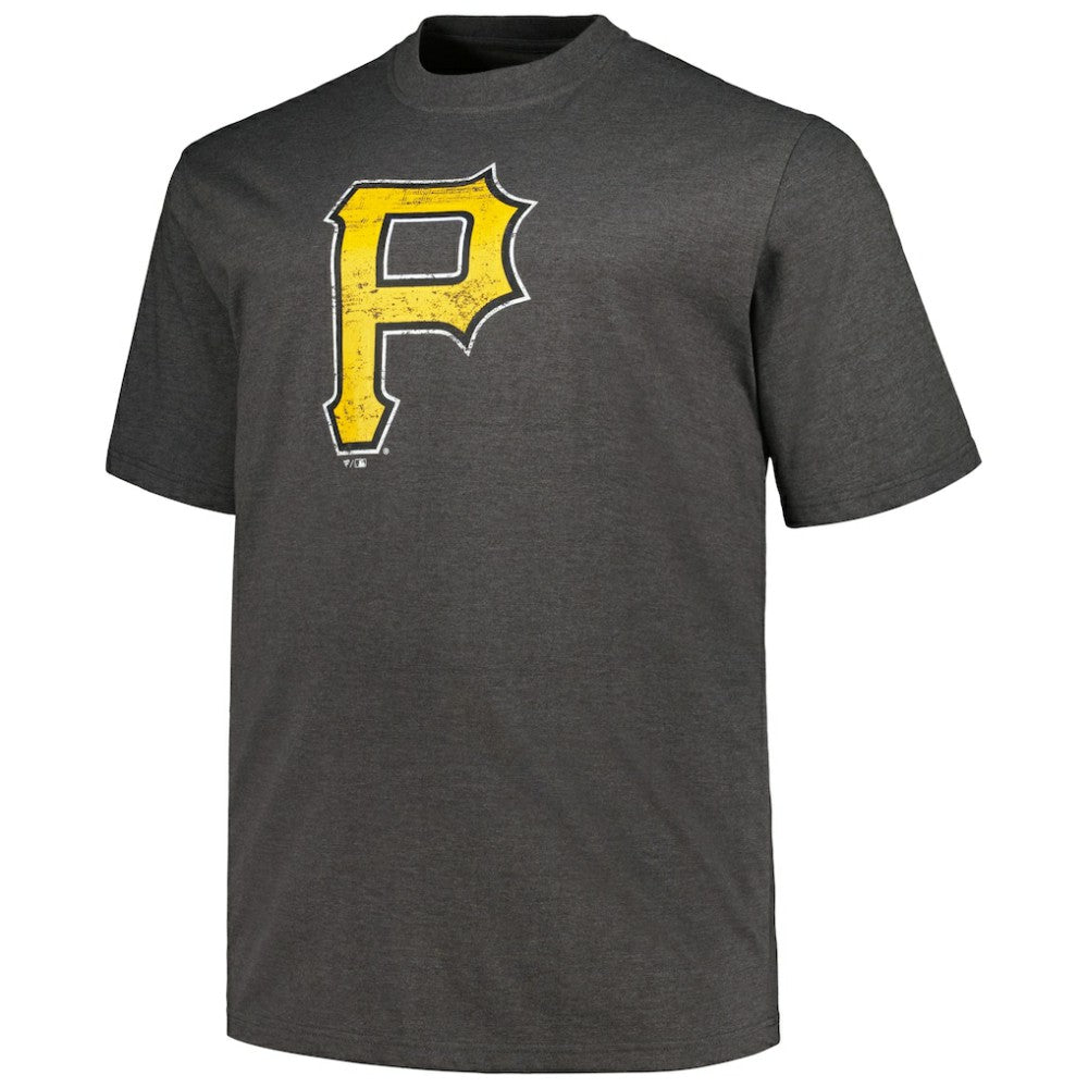 Pittsburgh Pirates Profile Big & Tall Weathered Logo T-Shirt - Heather Black T-shirts