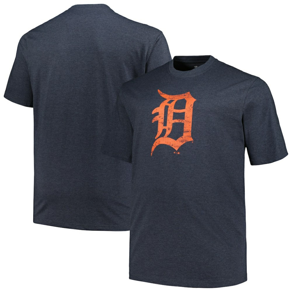 Detroit Tigers Profile Big & Tall Weathered Logo T-Shirt - Heather Navy T-shirts
