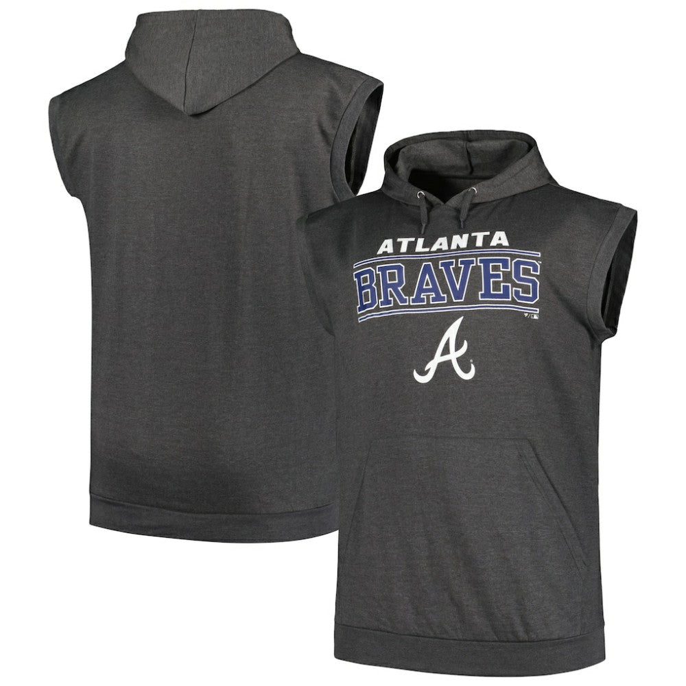 Atlanta Braves Profile Big & Tall Muscle Sleeveless Pullover Hoodie - Heather Charcoal Hoodies