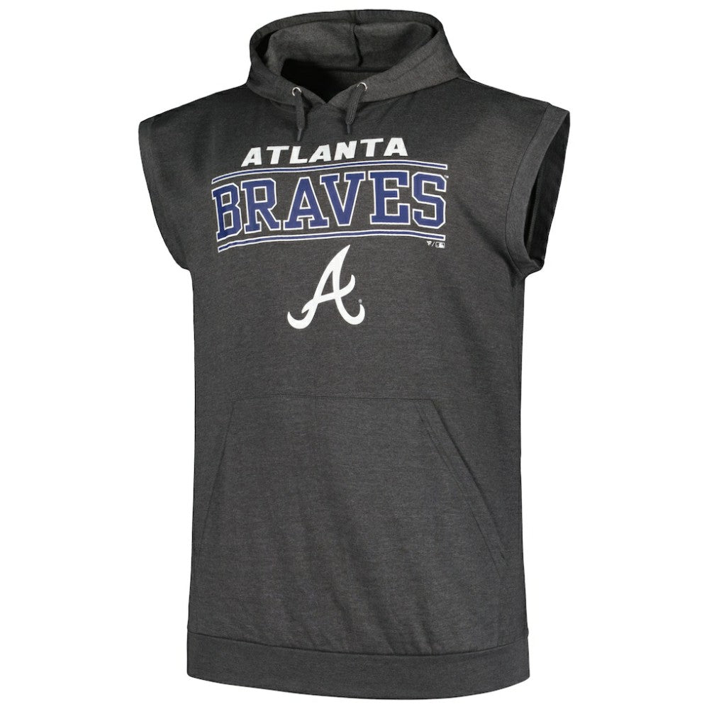 Atlanta Braves Profile Big & Tall Muscle Sleeveless Pullover Hoodie - Heather Charcoal Hoodies